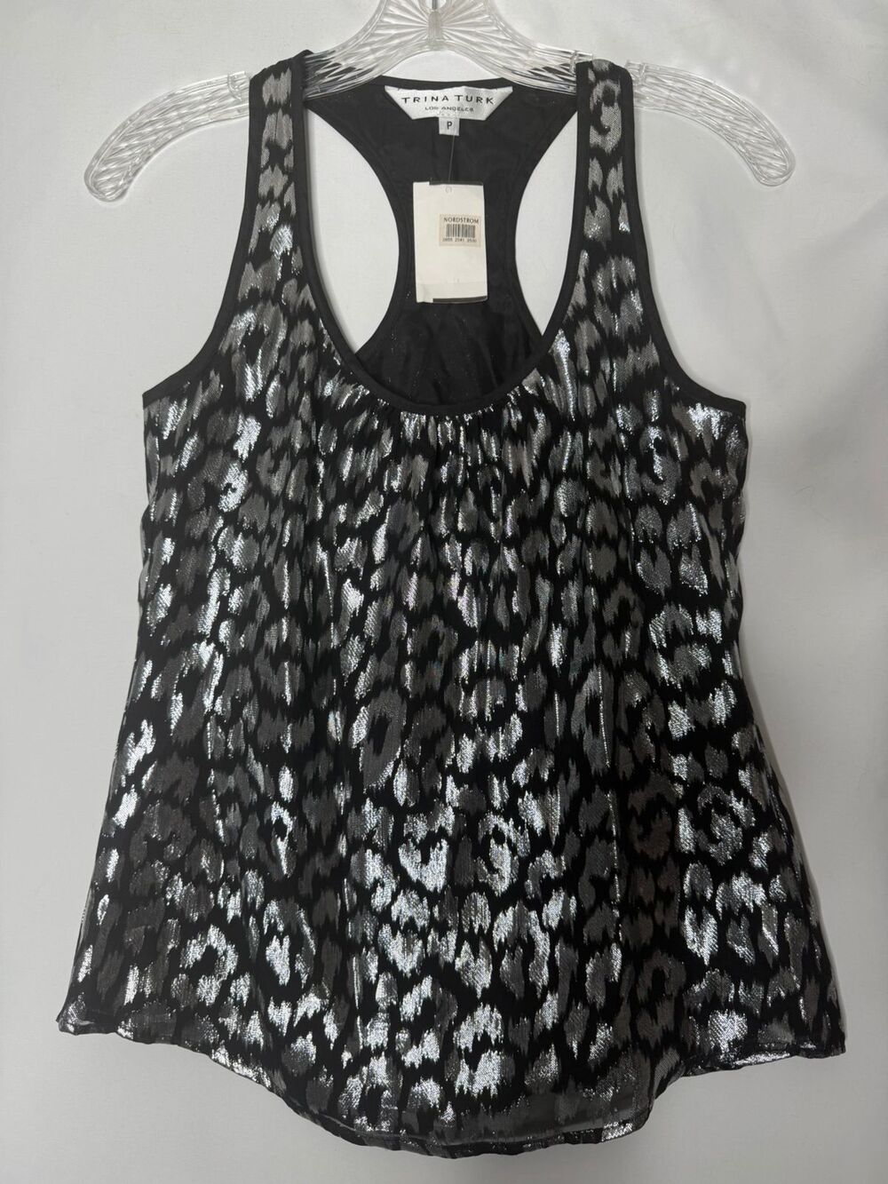 TRINA TURK 100% Silk metallic print tank top  size XS NWT Futuristic chrome